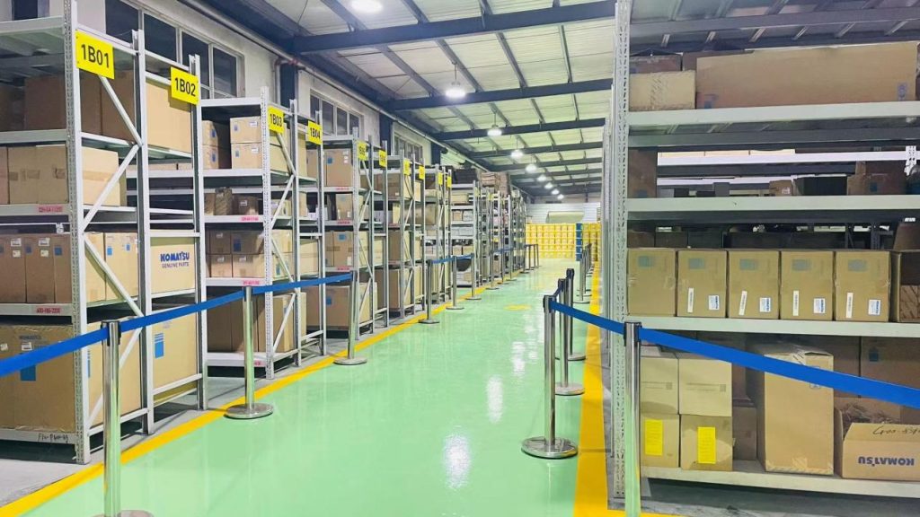 Shelves of construction machinery spare parts